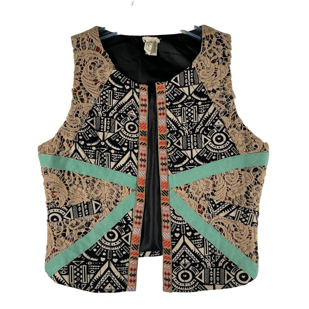 Gimmicks By BKE Vest Womens Small Multicolor Lace Tribal Embroidered Boho